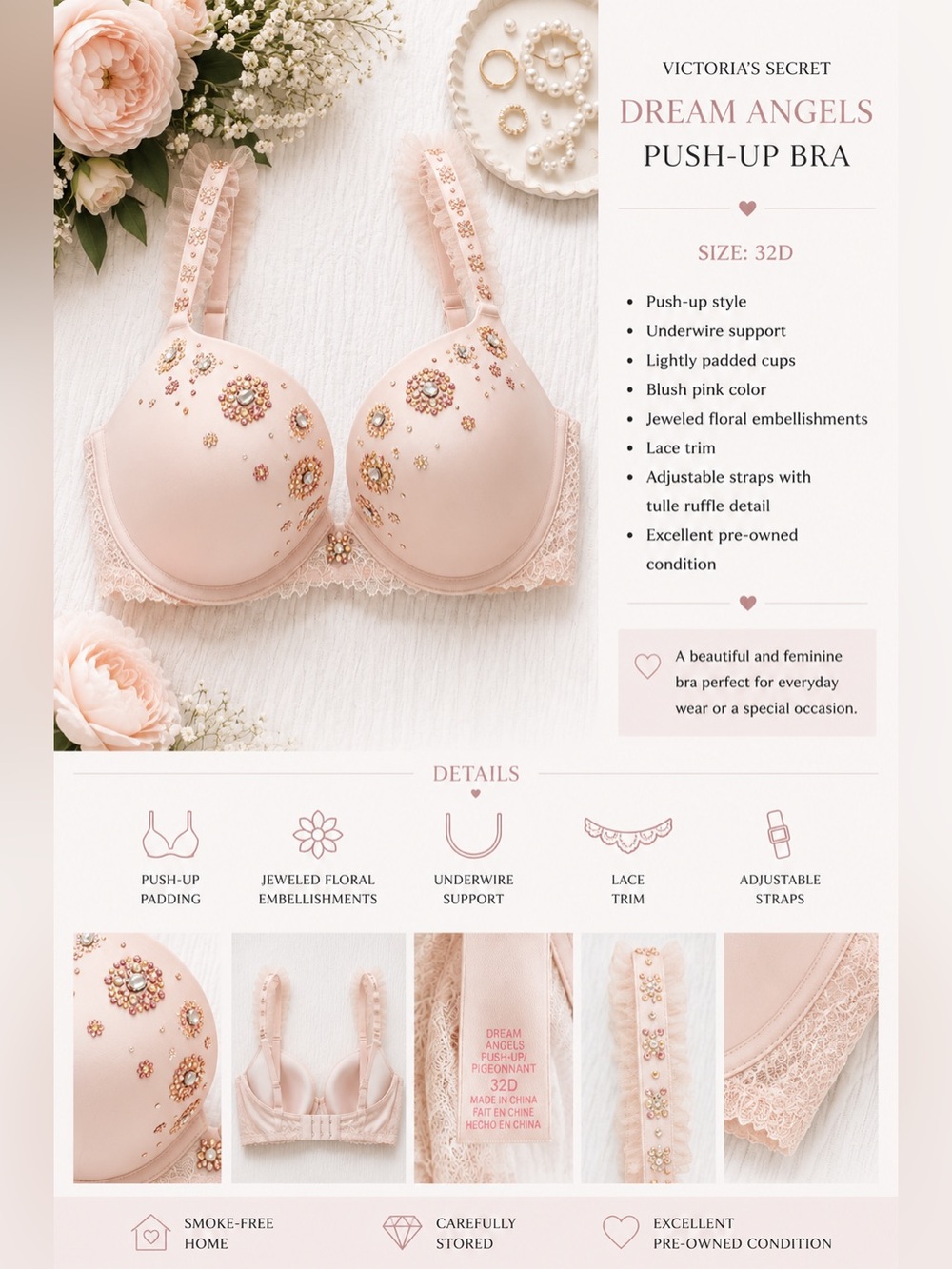 Victoria's Secret Blush Pink Embellished Push-Up Bra